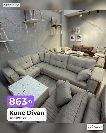 Künc divan – 300×200 sm - L‑şəkilli geniş dizayn: həm qonaq otağı