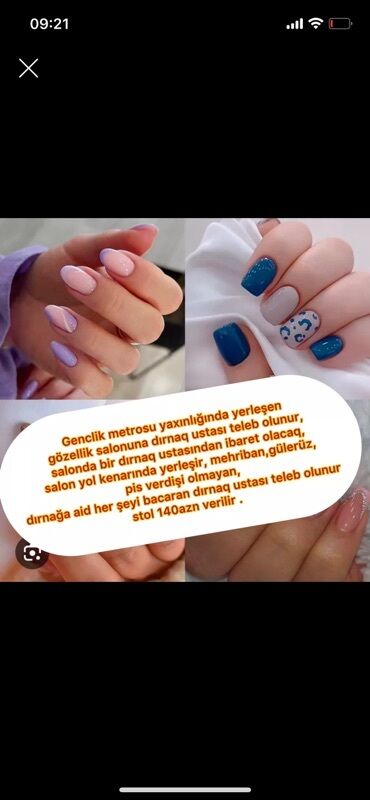 Tibb, əczaçılıq: Dırnaq ustası tələb olunur, Yerin icarəsi, 1-2 illik təcrübə