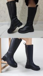 Makasin və loferlər: Qadınlar üçün uzun çəkmə – qara rəngdə, minimal dizaynlı.QİYMƏTİ 25