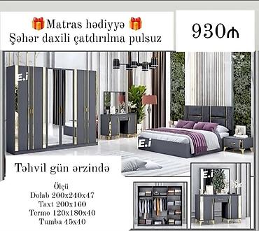 taxt ici: Yataq otağı dəsti – zərif qrafit boz rəngdə, qızılı detallar ilə Dəst — 1