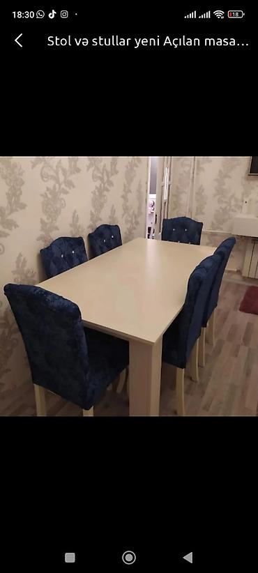 kreditle stol stul: Qonaq otağı üçün, Yeni, Açılmayan, Dördbucaq masa, 6 stul — 3