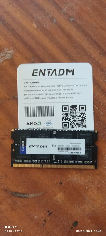 ddr3: Operativ yaddaş (RAM) 8 GB, 1600 Mhz, DDR3, Noutbuk üçün, Yeni