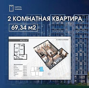 радищева: 2 комнаты, 70 м², Вефа ТЦ Элитка, 10 этаж, ПСО (под самоотделку) — 10