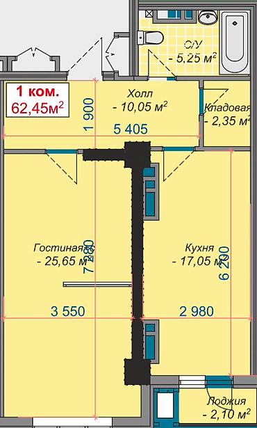 elegance stroy: 1 комната, 62 м², Южная Магистраль Элитка, 9 этаж, ПСО (под самоотделку) — 4