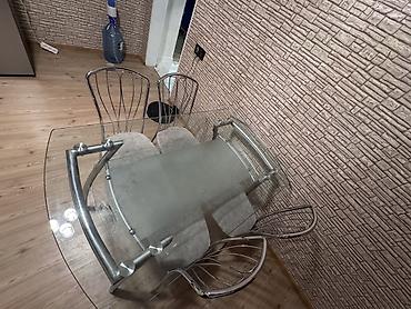 metbex olculeri: Şüşə mətbəx/stol dəsti – 1 stol + 4 stul 4eded stul ve masa . Unvan — 3