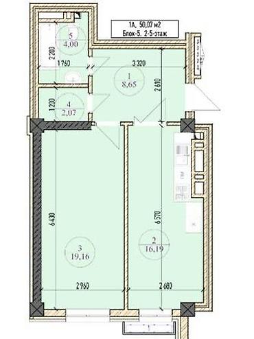 gala group: 2 комнаты, 50 м², Асанбай мкр Элитка, 13 этаж — 1