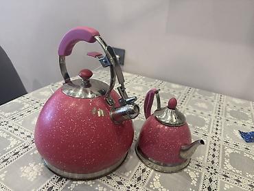 dəmlik: Çay dəsti, rəng - Çəhrayı, Metal — 1