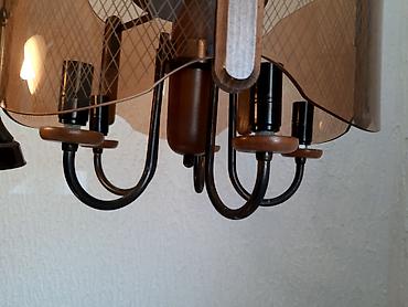 Rasveta: Luster mesing, drvo, staklo, 42cm Sirina lustera je 42cm, sa pet — 17