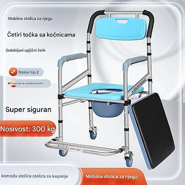 Medicinski nameštaj: Prenosiva toaletna stolica sa točkićima i noćnom posudom - 3-u-1 — 6