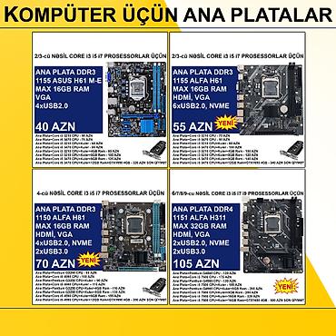 Ana platalar: Kompüter üçün Ana Platalar ⭐DDR3 LGA 1155 Asus H61 M-E (İşlənmiş) - 40 — 1