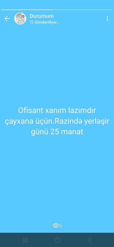 İş: Ofisiant tələb olunur, Gündəlik ödəniş, İstənilən yaş, 3-5 illik təcrübə