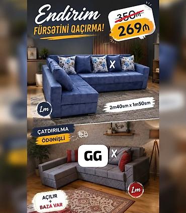 Künc divan dəsti - Ölçü: 2 m 40 sm x 1 m 50 sm - Açılır mexanizm -