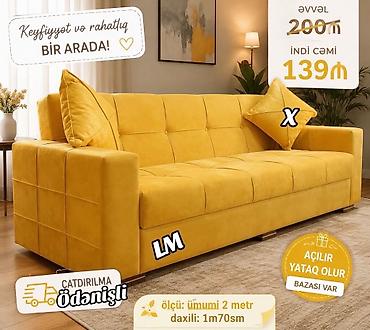 ev nerdivani: - Sarı rəngli, müasir dizaynlı divan - Açılır mexanizm: yataq olur - — 1