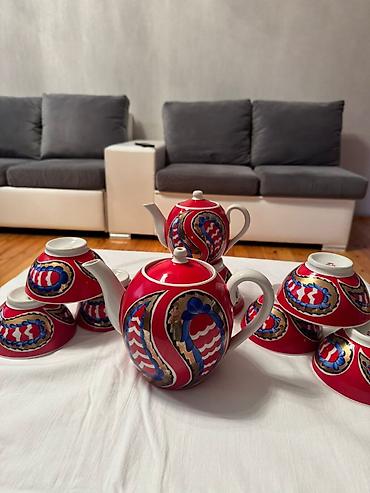 cay: Çay dəsti, rəng - Qırmızı, Farfor — 2