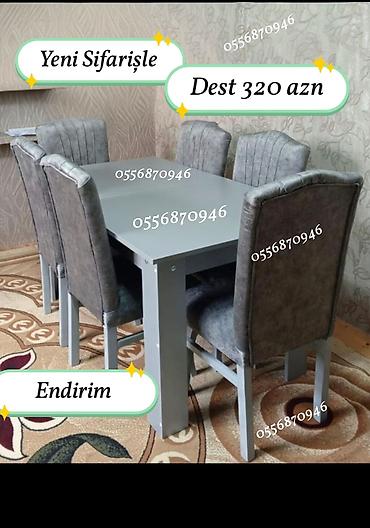 reseption masa: Qonaq otağı üçün, Yeni, Açılmayan, Dördbucaq masa, 6 stul — 5