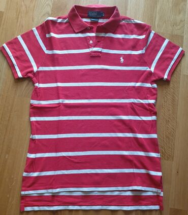 h: Polo by RALPH LAUREN crvena majica, na bele strafte, sa kragnicom, M