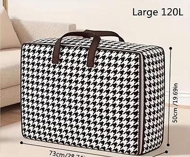 2ci el perde: 120L həcmli böyük saxlama çantası. Qara-ağ houndstooth naxışlı dizayna — 1