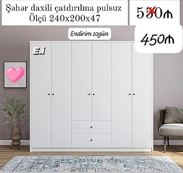 armada mebel: Ağ rəngli 6 qapılı paltar dolabı - Ölçü: 240 x 200 x 47 sm - Daxili — 1