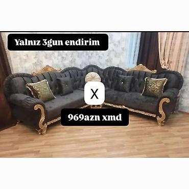 Ev üçün mebel: Künc divan dəsti – klassik barokko üslubunda - Rəng: tünd boz/çəkmə — 1
