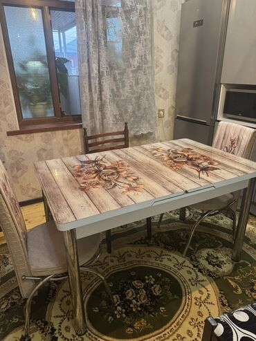 metbex ucun aboylar: Для кухни, Раскладной, Прямоугольный стол, 4 стула