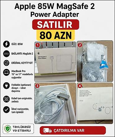 adaptor başlığı: Apple 85W MagSafe 2 Power Adapter - Güc: 85W - Bağlantı növü: MagSafe — 1