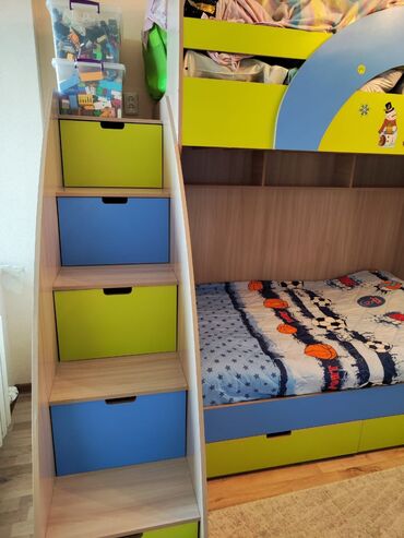 мебель шкаф бу: Детский гарнитур, цвет - Зеленый, Б/у