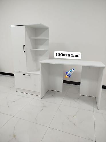 ucuz mebeller: Ağ rəngdə kompakt iş masası və saxlama bloku dəsti. Xüsusiyyətlər: - — 1