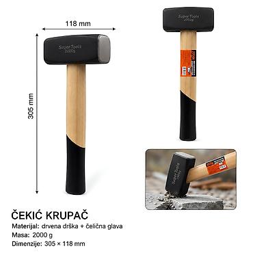 KMT drvena torba/plastična drška – čekić krupač 2 kg Opis: - Namena