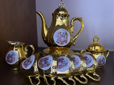 qab qaşiq: Кофейный набор, цвет - Золотой, 6 персон