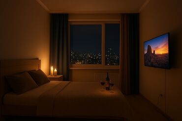 квартира бактуу долоноту: 1 комната, Душевая кабина, Постельное белье, Кондиционер