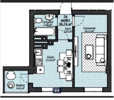 квартиры в асанбае: 1 комната, 37 м², Элитка, 11 этаж, ПСО (под самоотделку)