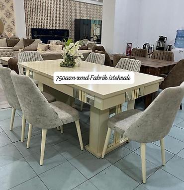 taxt 2ci əl: Modern yemək dəsti - Masa + 6 stul komplekti - Rəng: krem/bez tonları — 1