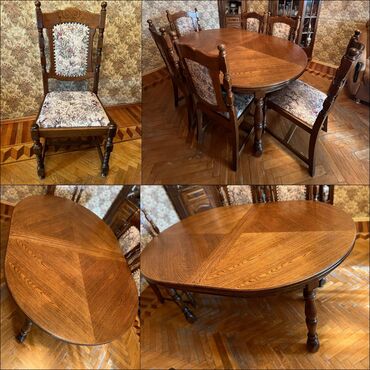 Masa və oturacaq dəstləri: Qonaq otağı üçün, İşlənmiş, Oval masa, 6 stul, Rumıniya