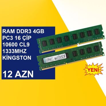 Жёсткие диски (HDD): Оперативная память (RAM) Kingston, 4 ГБ, 1333 МГц, DDR3, Для ПК, Новый