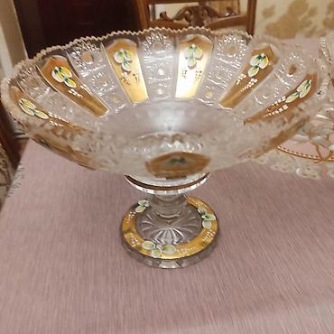 ev gülleri ve adlari: Kristal ayaqlı meyvə/gül qabı - Material: qalın kristal şüşə - — 1