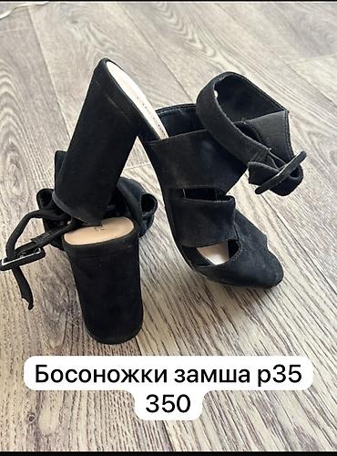 Босоножки из замши, размер 35. Черные, на высоком устойчивом широком — 3