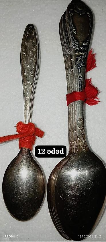qədimi çaydan: Melxior qaşıq dəsti – 12 ədəd - Material: melxior (nikel-gümüş — 2