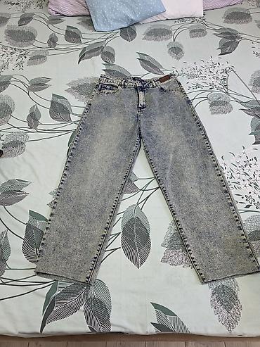 cirt cirt cirt denim: Unisex düz kəsim cins şalvar - Rəng: açıq-boz yuyulmuş (acid wash — 1