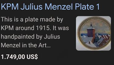 Ostali antikviteti: Tanjir KPM 1924 godina,dekorativni Julius Menzela,rucno oslikan. Sve — 13