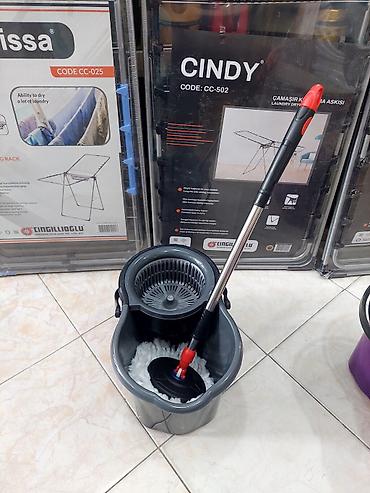 pol silen mop: Döner başlı spin mop dəsti – vedrə və paslanmayan teleskopik sapla - — 3