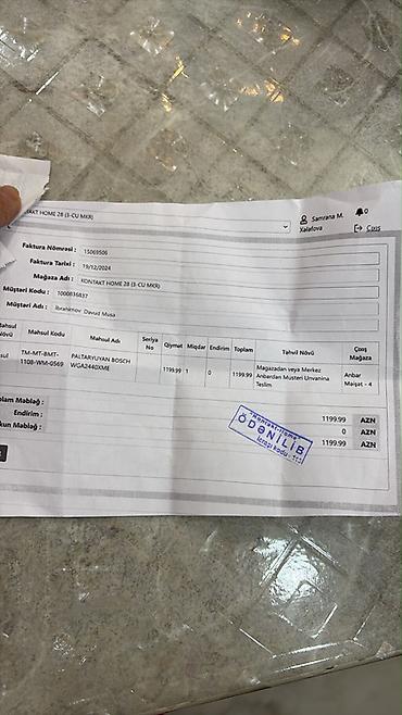 Məişət texnikası: Paltaryuyan maşın Bosch, 9 kq, Yeni, Avtomat, Qurutmasız — 2