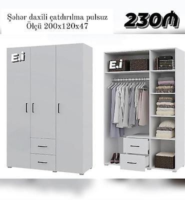 samavar boyuk: Ağ rəngli üç qapılı paltar şkafı - Ölçü: 200x120x47 sm - Daxili — 1