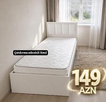 Ağ rəngdə tək nəfərlik çarpayı və ortopedik döşək dəsti lalafo.az -da Ağ rəngdə tək nəfərlik çarpayı və ortopedik döşək dəsti