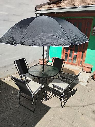 Stilske garniture: Baštenski set – sto, 4 stolice i suncobran - Okrugli sto sa — 1