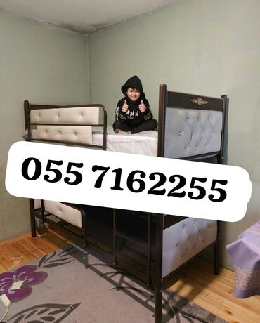 İkimərtəbəli uşaq çarpayıları: Oğlan və qız üçün, Çarpayı, Matrassız, Siyirməsiz, Dəmir — 15