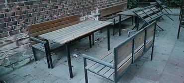 Bağ, çöl mebeli: Kafe/bağ üçün dəmir çərçivəli taxta stol-stul dəstləri - Material — 4