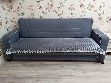 stol stul modelleri: Mavi-boz rəngli, müasir dizaynlı 3 nəfərlik divan. - Parça: toxuma — 2