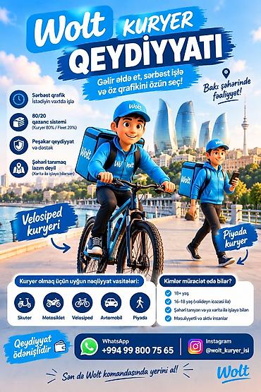 Moto-kuryer tələb olunur, Gündəlik ödəniş, Təcrübəsiz