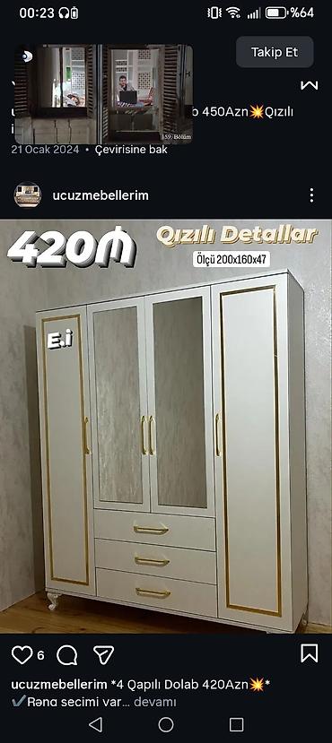 iskaflar: 4 qapılı paltar dolabı – qızılı detallar ilə - Ölçü: 200×160×47 sm - — 1