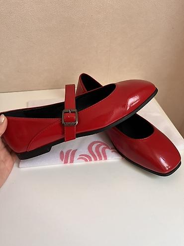 baletka: Qırmızı Mary Jane balet ayaqqabıları - Model: Mary Jane, zolaqlı və — 2